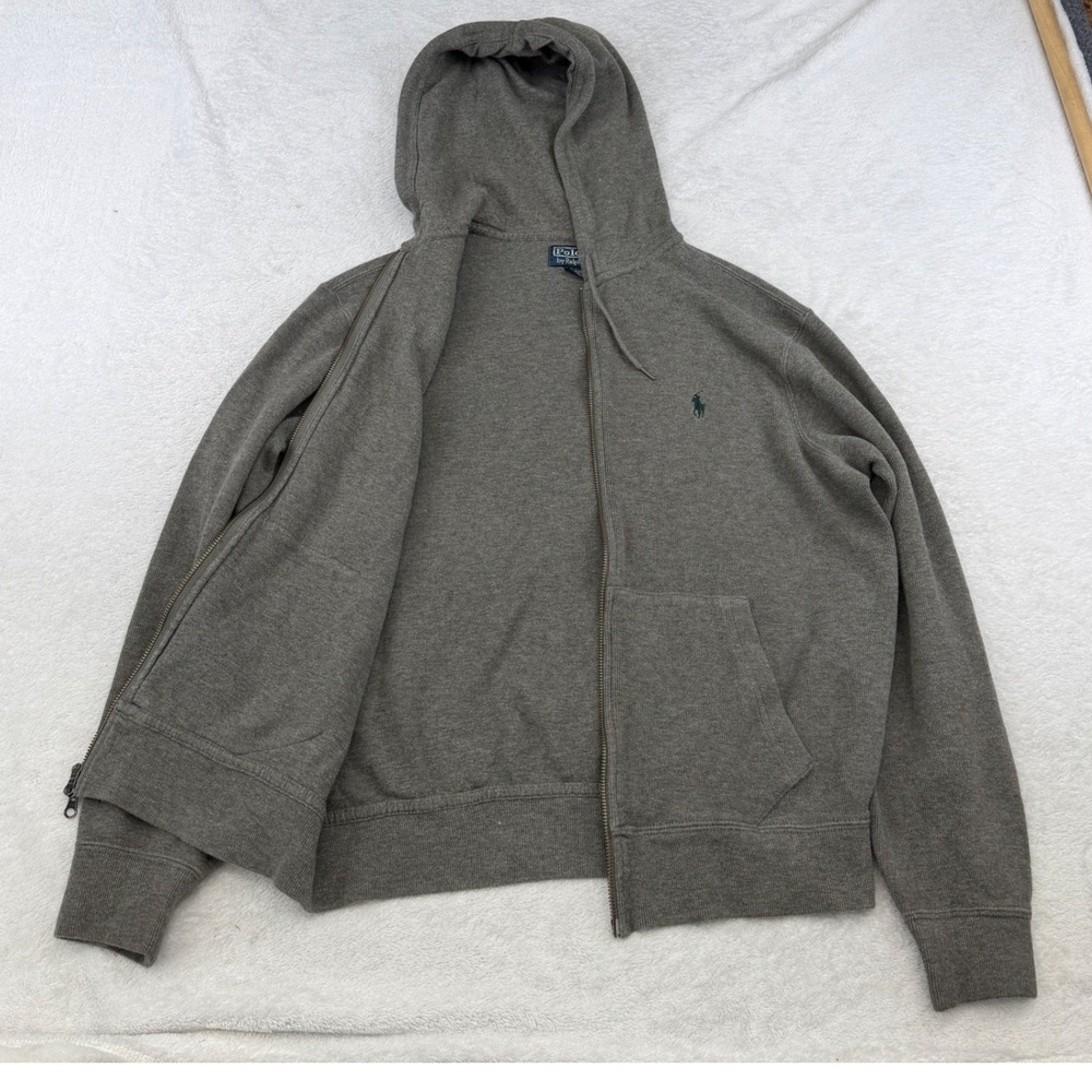 Polo Ralph Lauren Full Zip Hoodie Mens M Brown Classic Pony Logo Sweatshirt - Picture 3 of 7